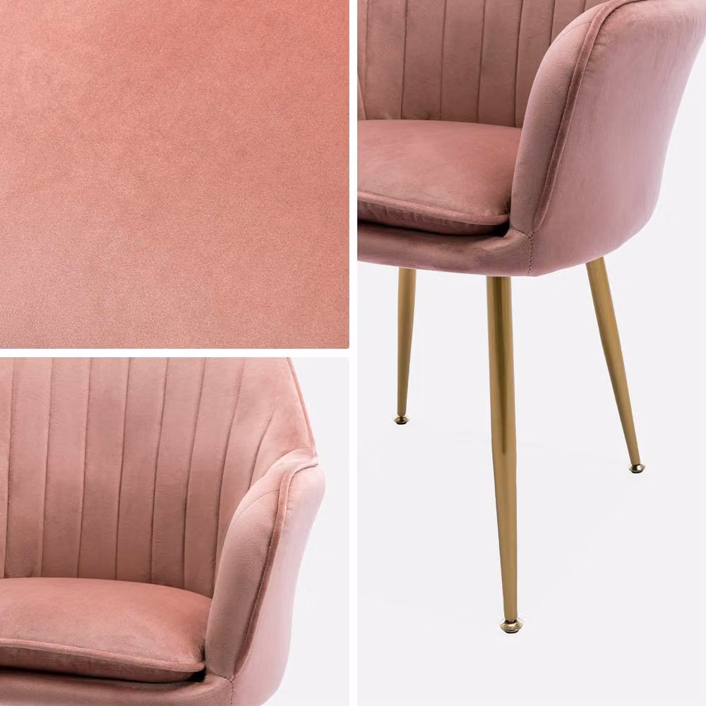sweeek Pink Velvet Tub Accent Chair with Gold Metal Legs and Armrests – 3