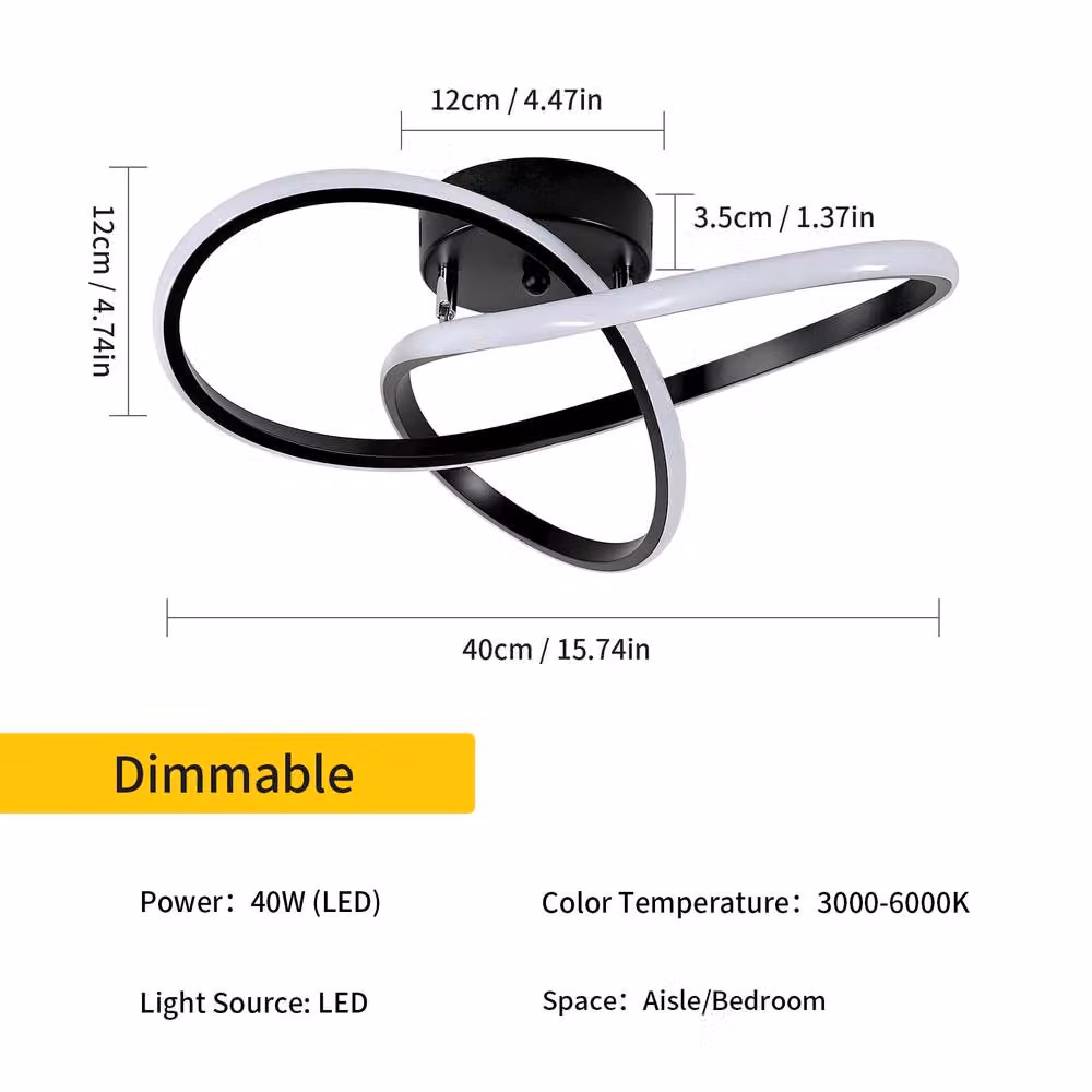 Pheashine Modern Dimmable LED Ceiling Light with Remote Control, 36W, Black – 3