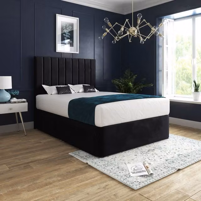 Casani Marcelo Modern Upholstered Velvet Bed Frame in Black, W/D/H: 90 x 200 cm – 1