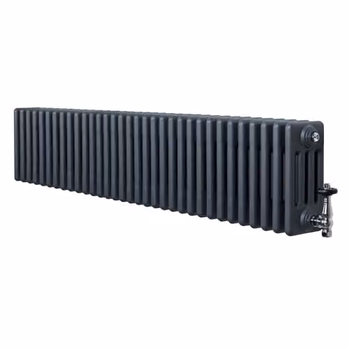 Monster Shop Anthracite Grey 4 Column Carbon Steel Radiator with Chrome Thermostatic Radiator Valve Set and Wall Brackets, H: 1505 mm, W: 300 mm