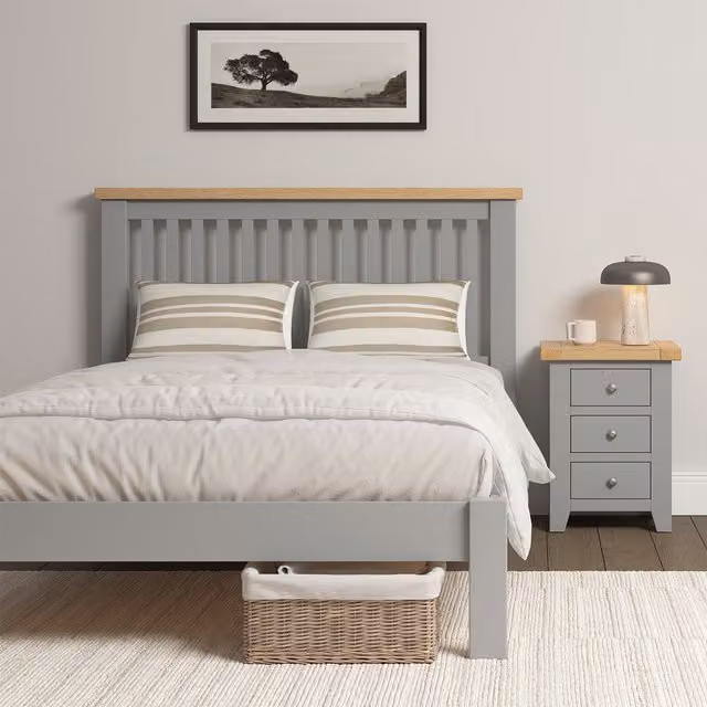 Seconique Windsor Double Bed Low Foot End in Pebble Grey, W/D/H: 140 x 200 cm