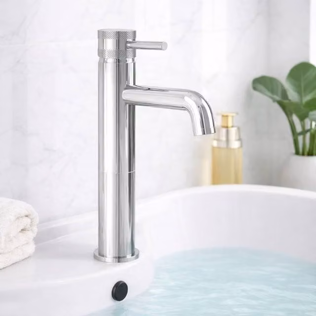 Bathroom Kingdom Venice Chrome High Rise Single Lever Basin Mixer Tap in Silver