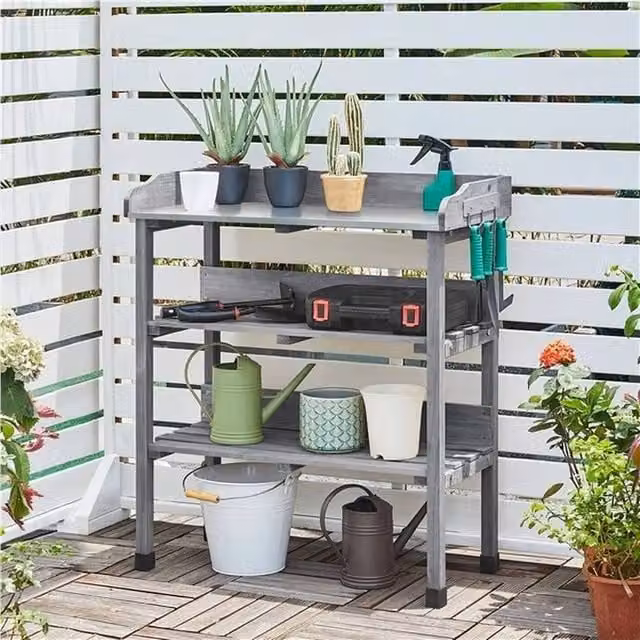 Kelvenix Grey Wooden Garden Potting Bench Table W/D/H: 90 x 37 x 37 cm – 1
