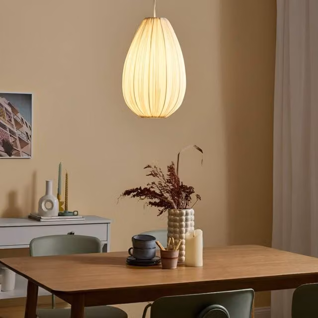 Wyld and Coco Modern White Cotton Fabric Shade Pendant Lamp – 1