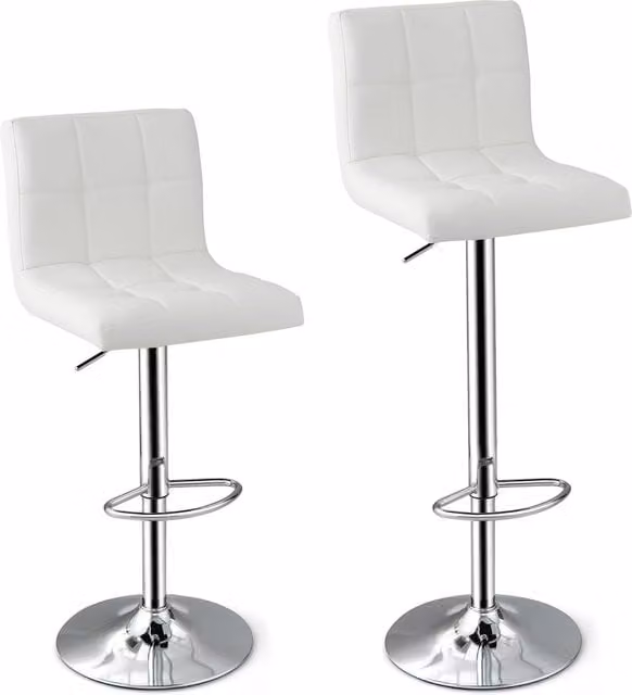 Costway Set of 2 White PU Leather Counter Height Bar Stools