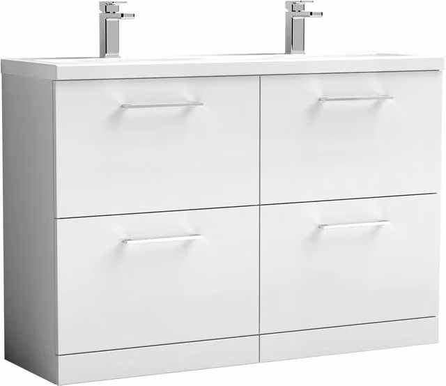 Balterley Level 1200mm Gloss White 4 Drawer Double Basin Floor Standing Unit – 1