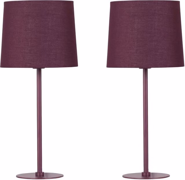 First Choice Lighting Set of 2 Burgundy Fabric Tabletop Lamps, H 40 cm x W 18 cm x D 18 cm – 1