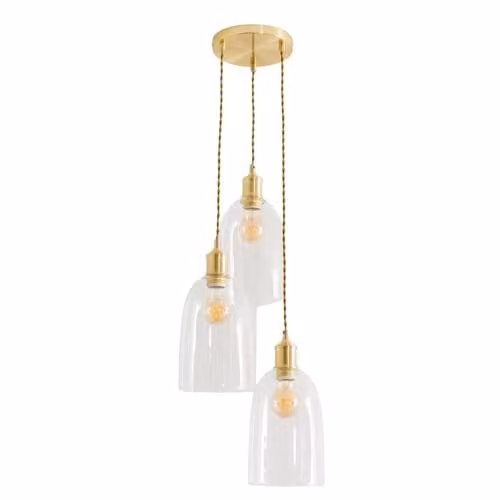 ValueLights Kira Glass Dome 3 Drop Cluster Ceiling Pendant Light in Brushed Gold with Bulbs – 1