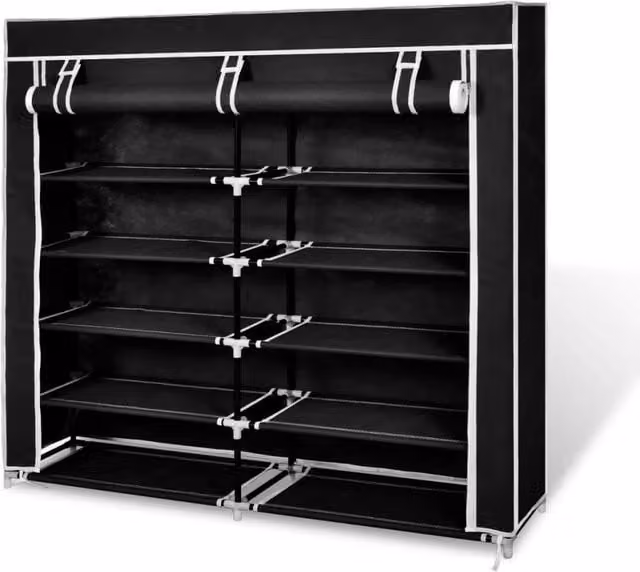 Berkfield Home Fabric Shoe Cabinet with Integrated Seat and Cover, Black, W: 115 cm, D: 28 cm, H: 110 cm – 1