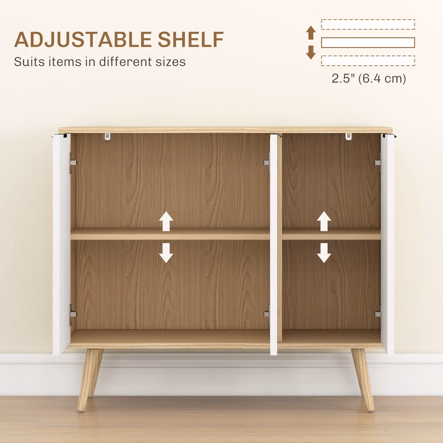 HOMCOM Modern White Sideboard and Buffet Cabinet with 3 Doors and Adjustable Shelves – 2