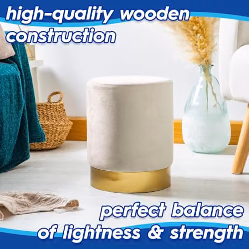Harbour Housewares Velvet Round Pouffe Footstools, Pack of 2, Cream and Gold, W/D/H: 29 x 29 x 36 cm – 2