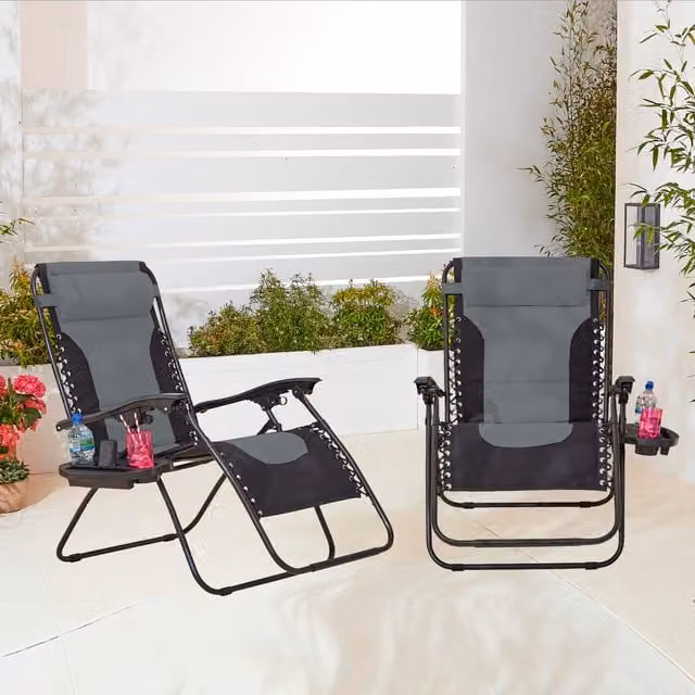 Neo Pair of Zero Gravity XL Sun Loungers in Grey with Textilene Fabric and Powder Coated Steel Frame
