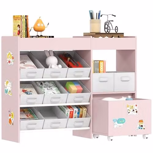 AIYAPLAY Kids Toy Storage Unit with 11 Fabric Bins, Pink – 1