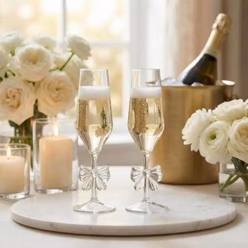 OHS Set of 2 Transparent Plastic Bow Champagne Flutes – 1