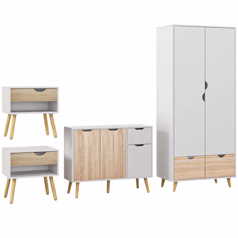 HOMCOM Modern Bedroom Furniture Set in White and Beige with Wood and Metal Accents