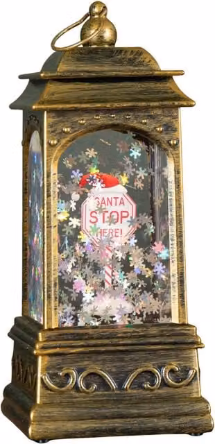 Samuel Alexander Bronze Santa Stop Here Christmas Water Spinner with LEDs, 21 cm – 5