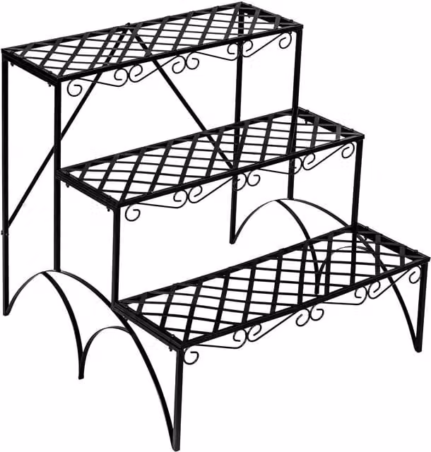 tectake 3-Tier Metal Plant Stand in Matt Black, W/D/H: 60 x 60 x 60 cm