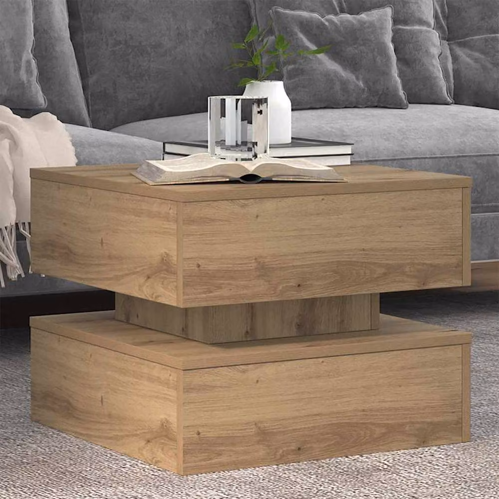 Berkfield Home Artisan Oak Coffee Table with LED Lights in Brown, W/D/H: 50 x 50 x 40 cm – 5