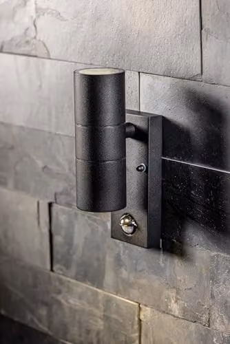 CGC Lighting Leon Black Stainless Steel Up and Down Outdoor Wall Light with PIR Motion Sensor and GU10 LED Compatibility – 2