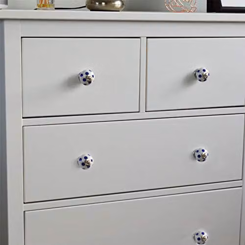 Nicola Spring Ceramic Cabinet Knob in White and Blue Polka Dot Design – 2