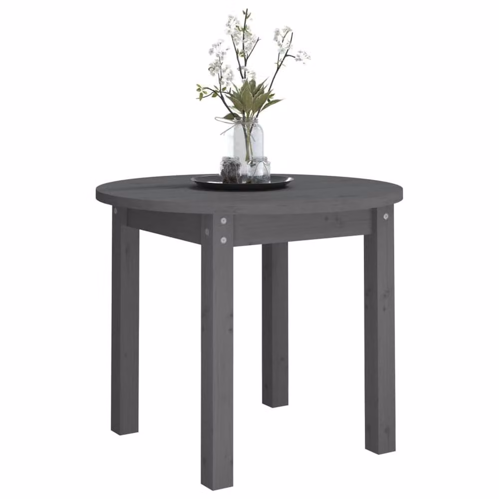 Berkfield Home Round Grey Solid Pine Wood Coffee Table, W/D/H: 55 x 55 x 45 cm – 3
