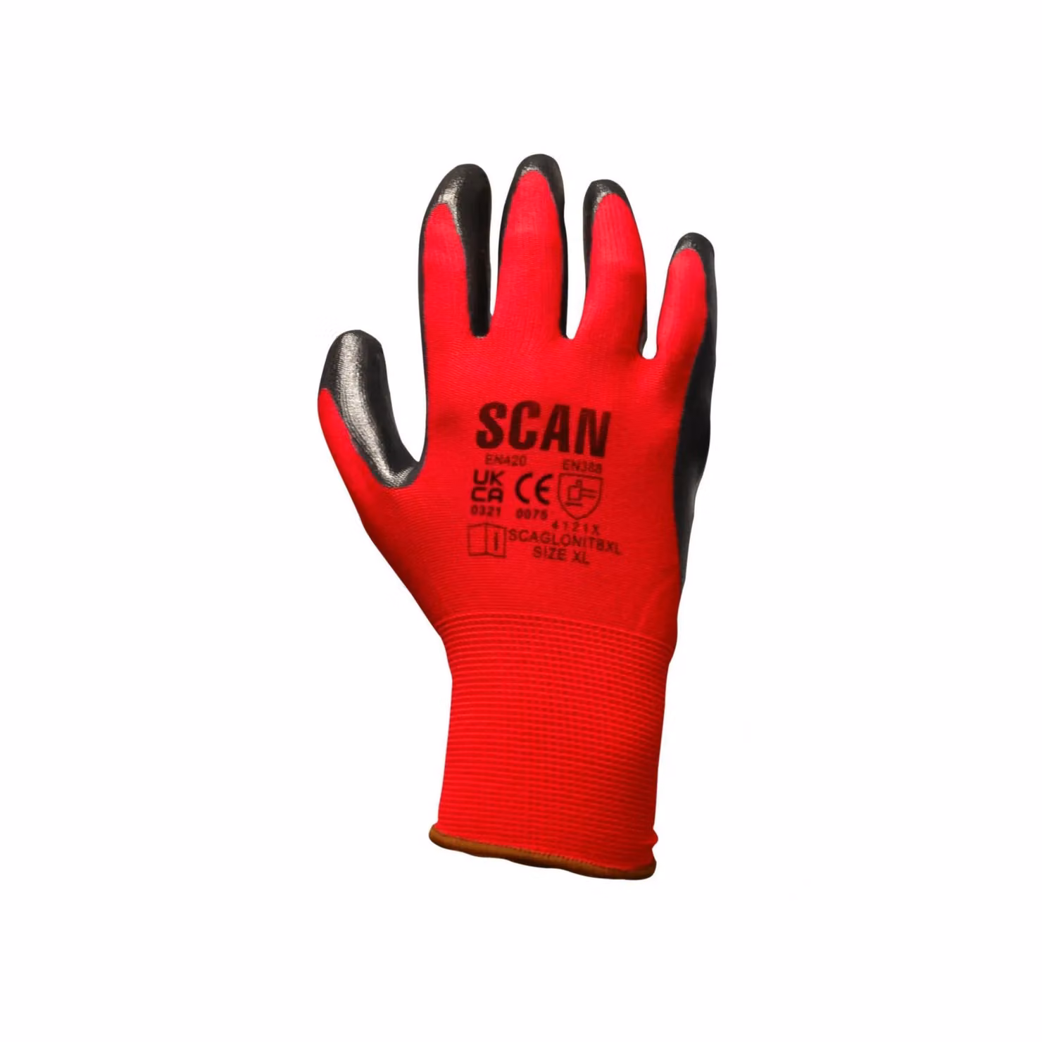 Scan Nitrile Coated Knitted Gloves, Red and Multicolour, Size: XXL – 3