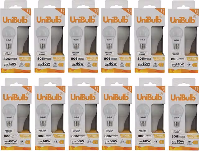 UniBulb LED GLS E27 Warm White Globe Light Bulb, 806lm, 7.3W (Replaces 60W)