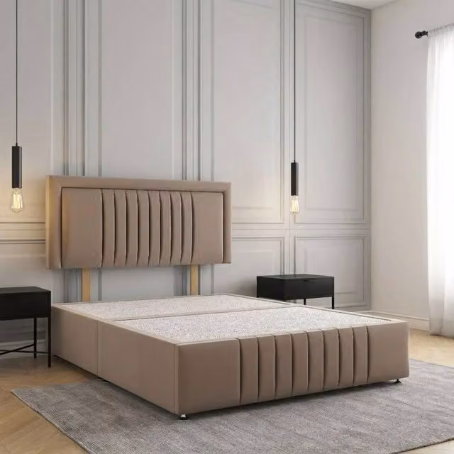 REGIONAL FURNISHINGS Plush Velvet Upholstered Divan Bed Base with 24 inch Headboard and Footboard in Bronze, Size: Double (W/D/H: 140 x 200 cm)