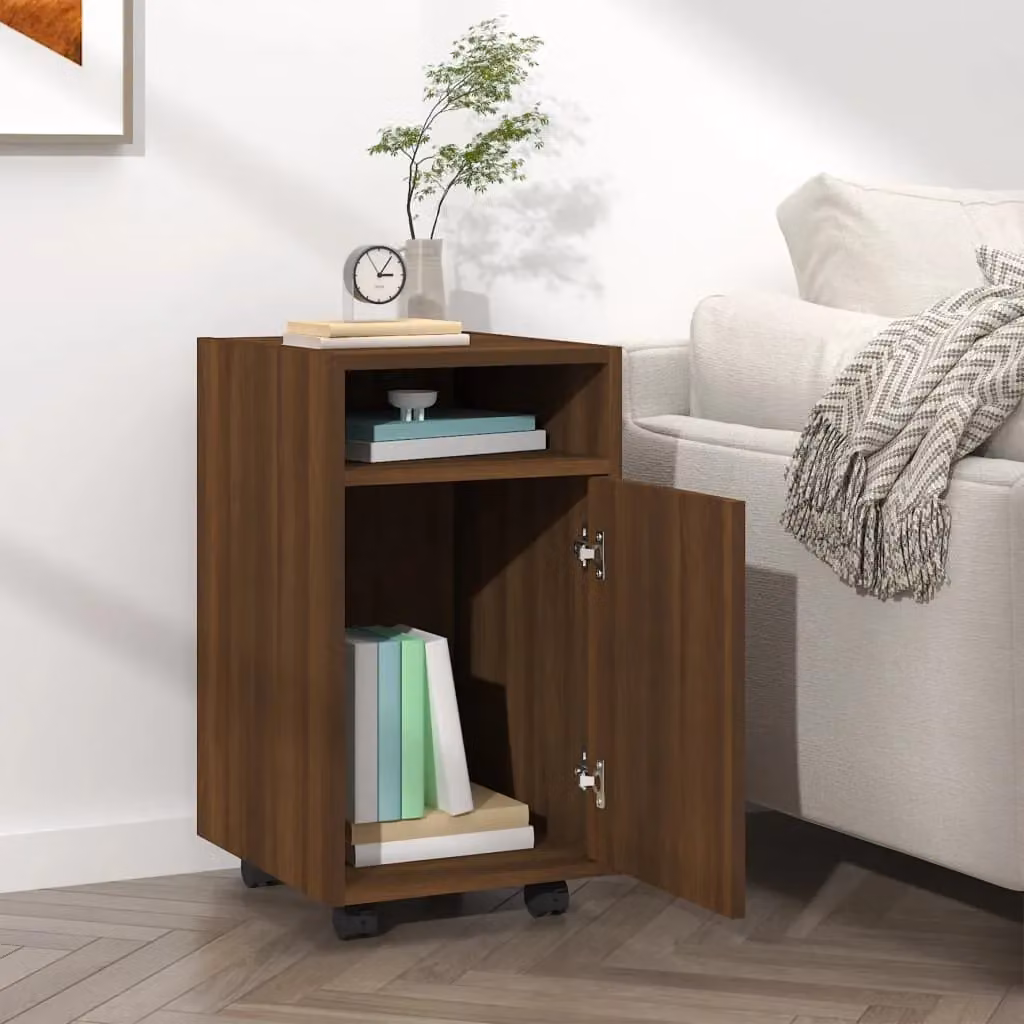 Berkfield Home Side Cabinet with Wheels, Brown Oak, W/D/H: 33 x 38 x 60 cm – 4