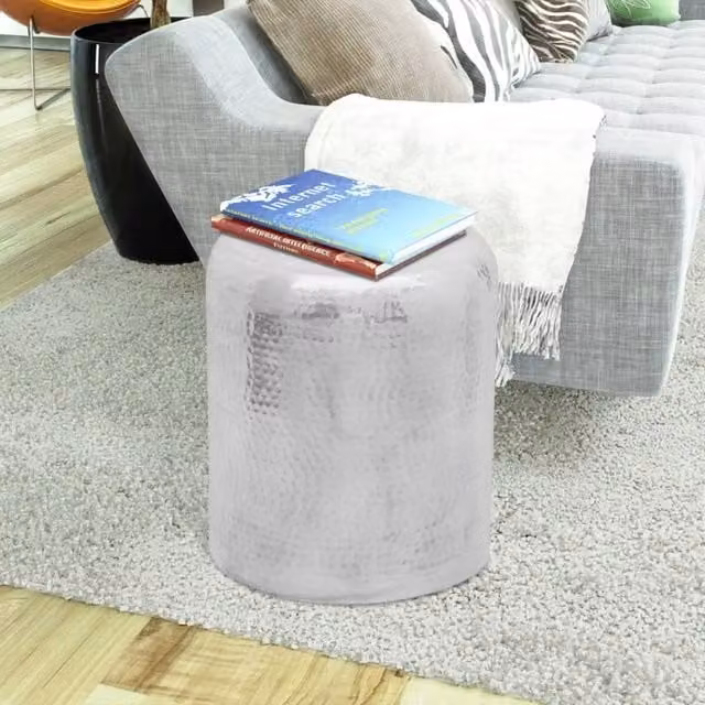 Berkfield Home Hammered Aluminium Stool and Side Table in Silver