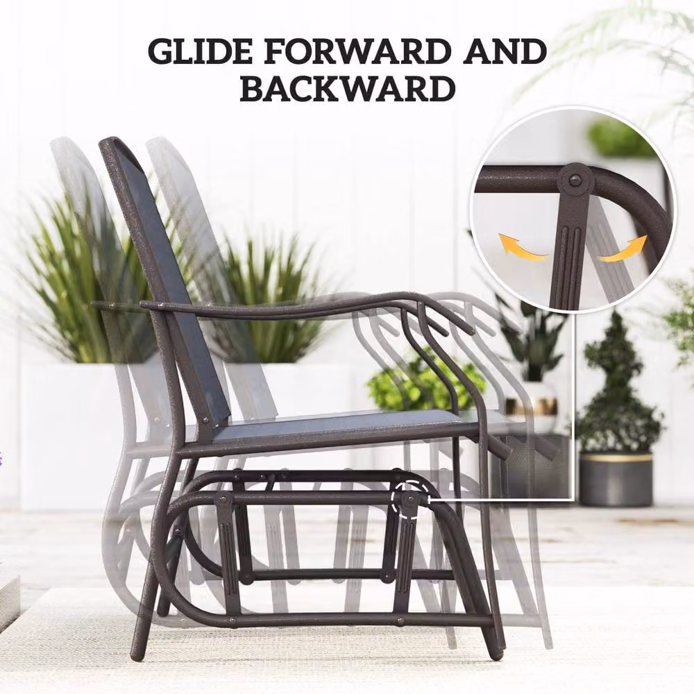 Wyld Haus Banafa 3 Piece Outdoor Glider Bistro Set with Grey Textilene Chairs and Glass Top Table – 4