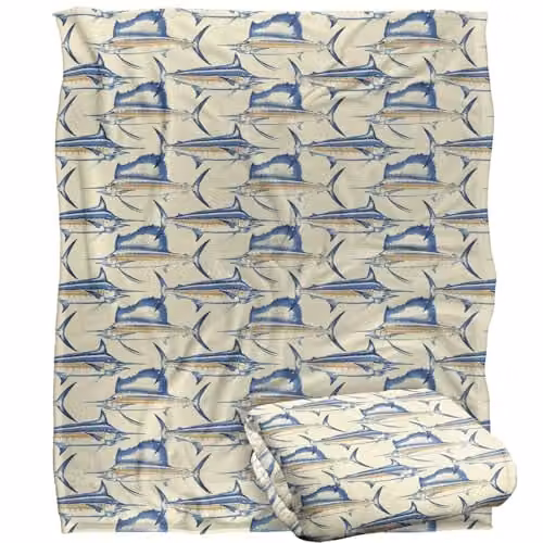 JQ Licensing Billfish Fishing Pattern 2 Super Soft Silky Touch Fleece Throw Blanket in White, W/D/H: 152 x 127 cm