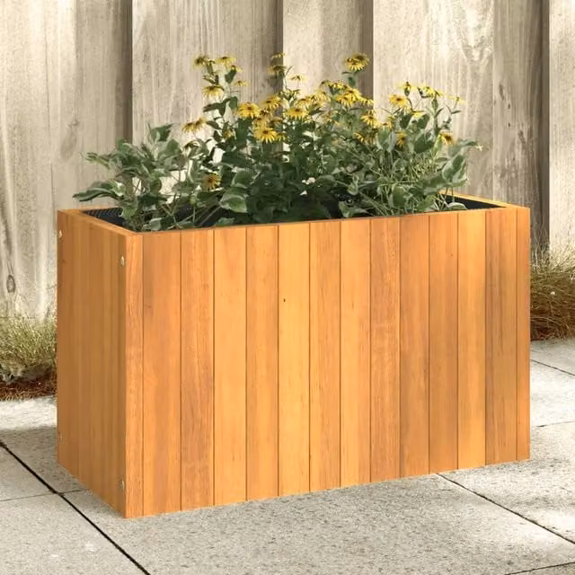 Berkfield Home Garden Brown Acacia Wood Planter Tub W: 59 cm, D: 27.5 cm, H: 35 cm