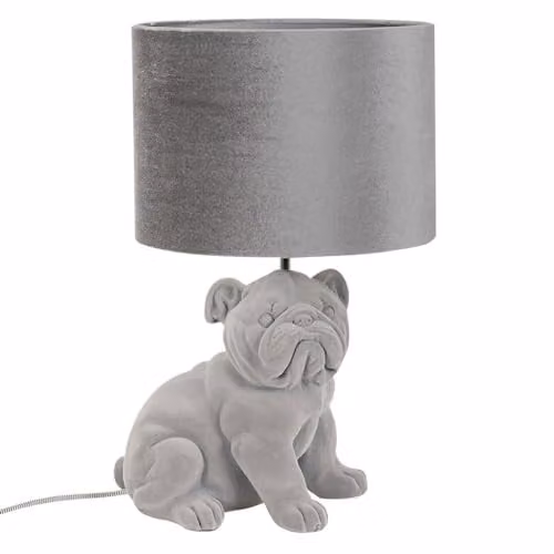 ValueLights Grey Velvet Bulldog Table Lamp with Drum Lampshade and 4W LED E27 Warm White Bulb – 1