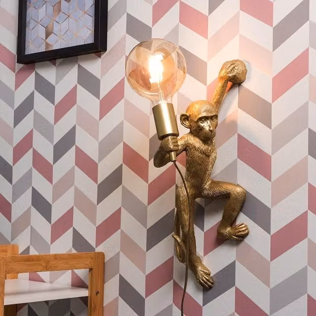 ValueLights Modern Gold Monkey Design Wall Light with Transparent Glass Shade – 3