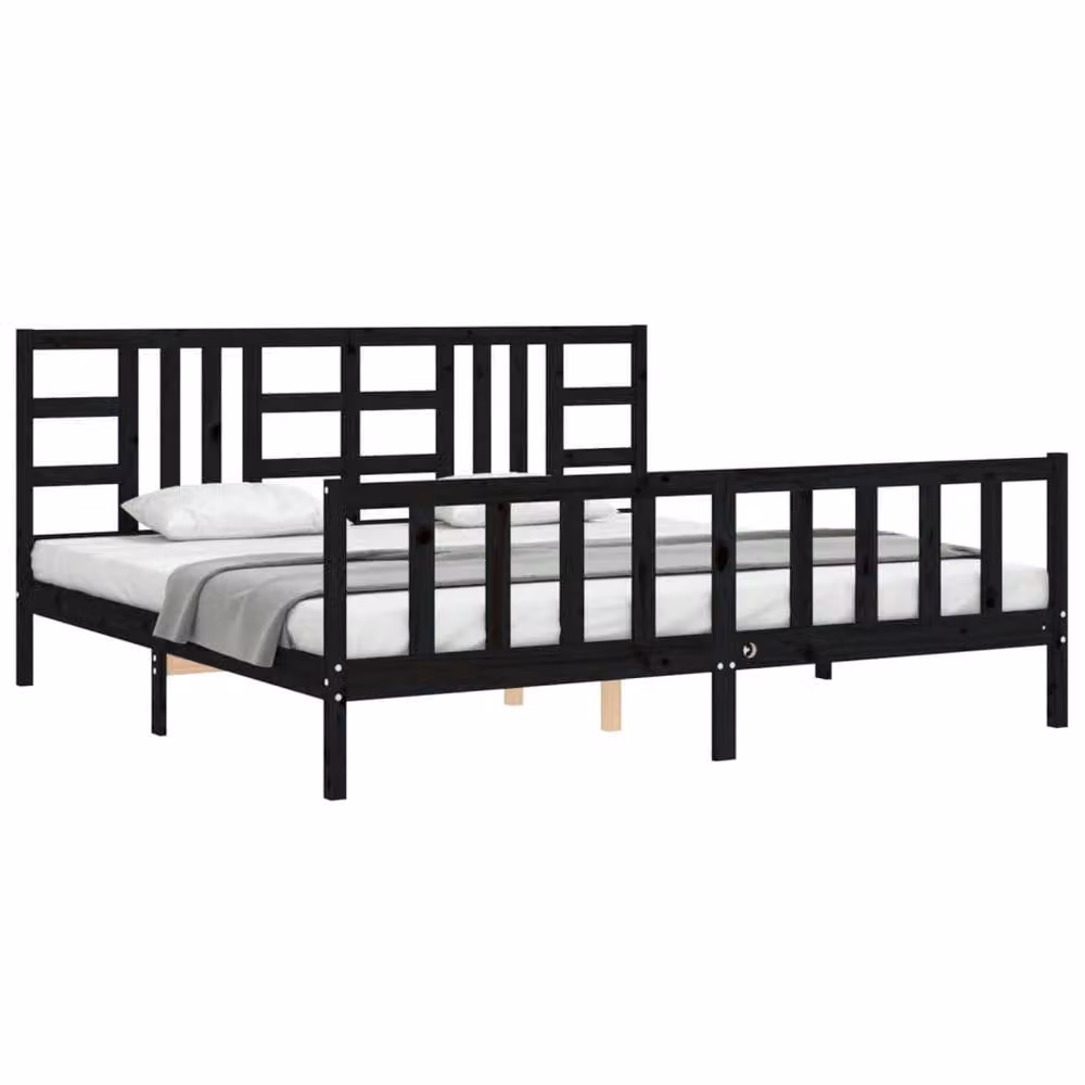 Berkfield Home Solid Wood Bed Frame with Headboard in Black, 200 x 200 cm – 3