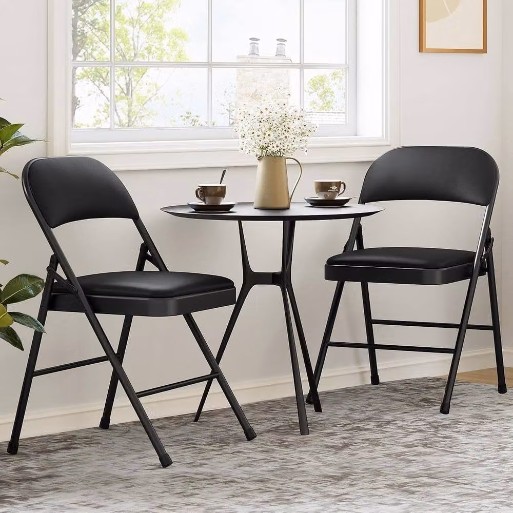 London Boutique 8 Pack Black Padded Metal Stackable Folding Dining Chairs – 5