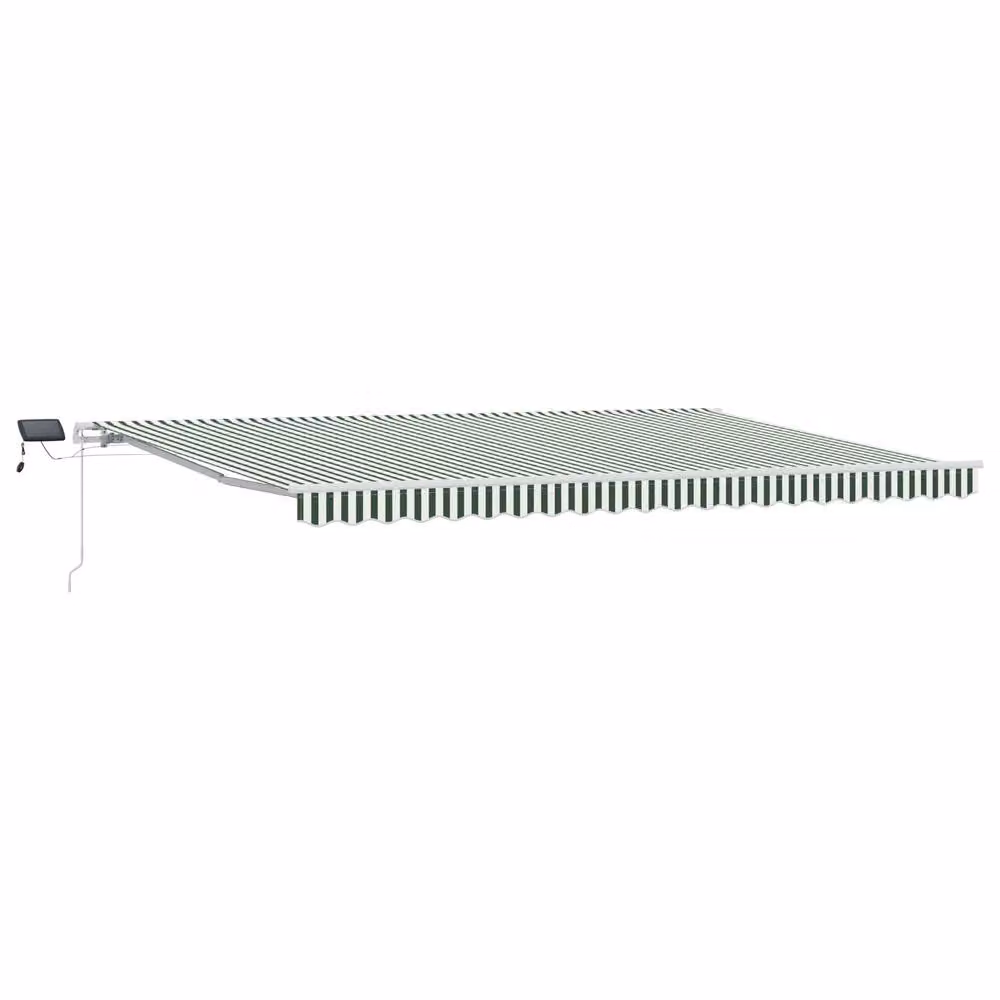 Berkfield Home Manual Retractable Folding Arm Awning with LED, Green and White Striped Polyester Fabric, W: 500 cm, D: 300 cm – 2