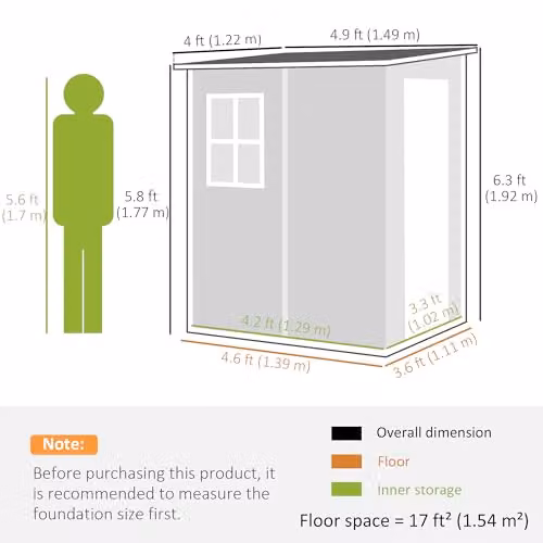 Outsunny Black Plastic Pent Garden Shed with Window and Lock – 6