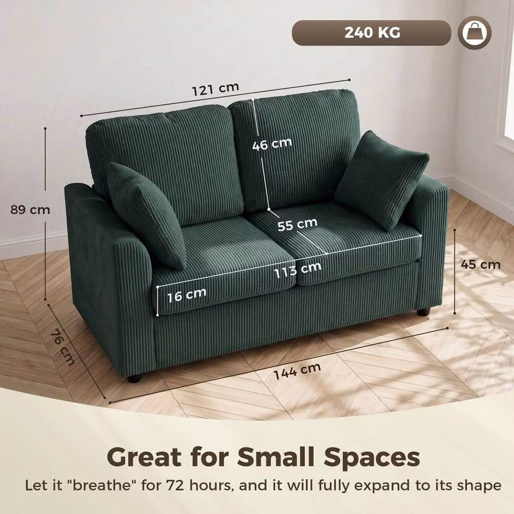 NESTLUNE 2 Seater Corduroy Upholstered Sofa in Green, W: 100 cm, D: 15 cm – 2