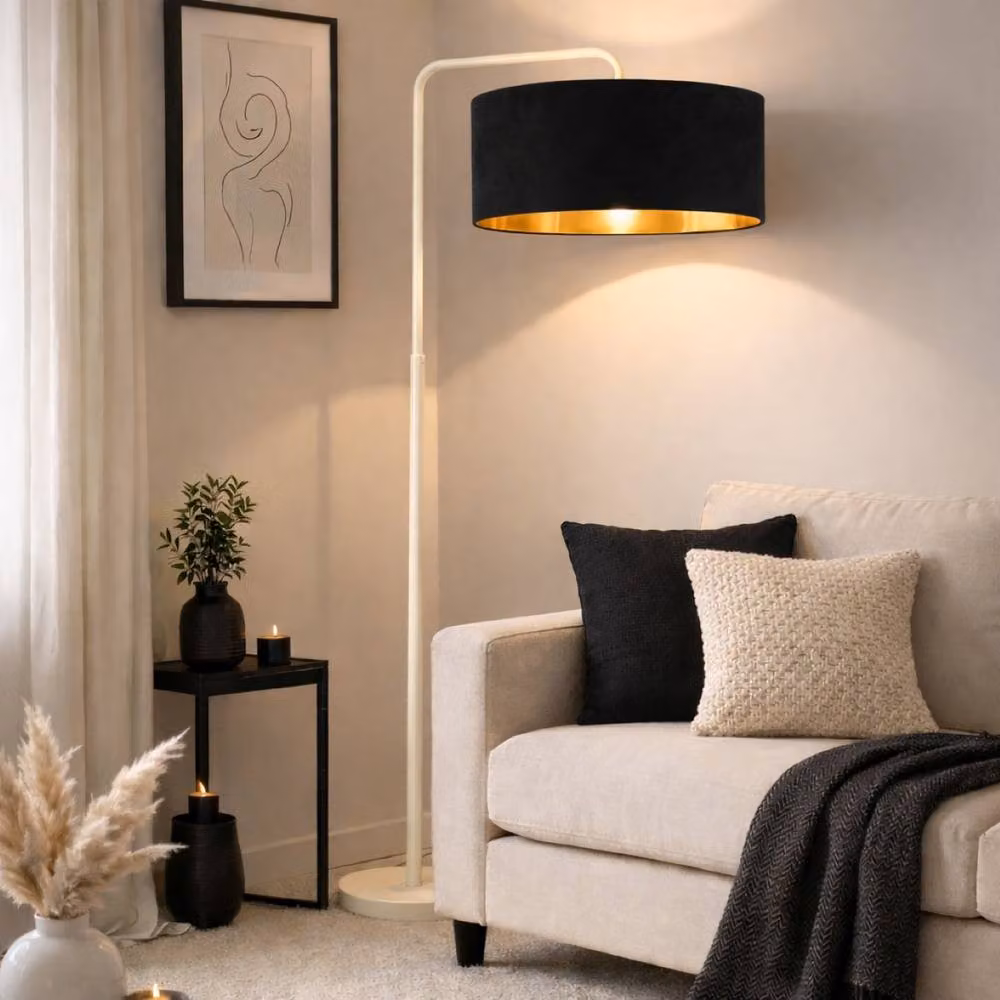CGC Lighting Kyra Cream Angled Floor Lamp with 45 cm Black Fabric Lampshade – 3