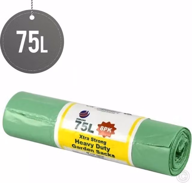 UMKY 8-Pack Heavy Duty Green Garden Waste Bags, 75L