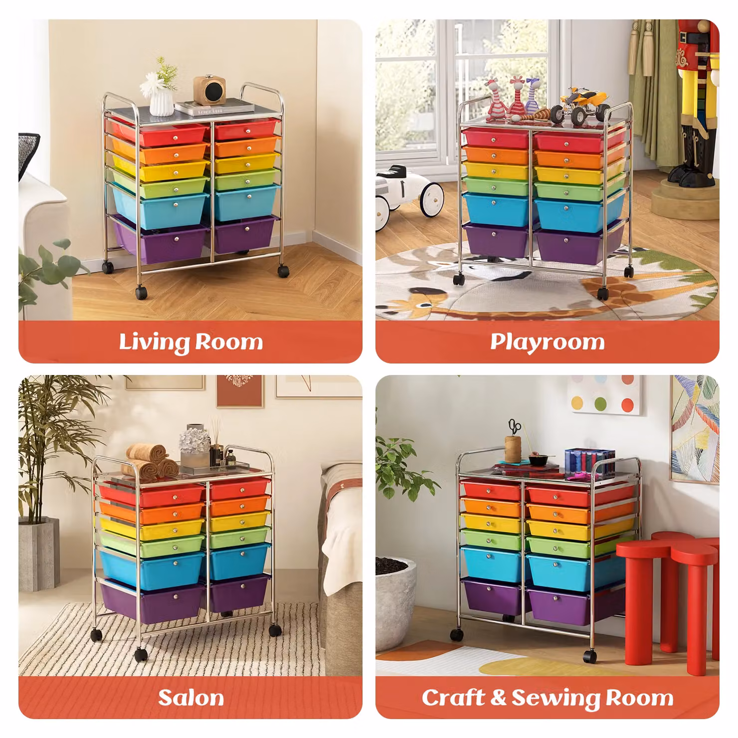 Gymax 12 Drawer Rolling Utility Storage Cart with Wheels and Handles in Multicolour – 7