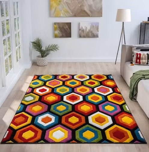 Ultimate Rug Collection Spectra Carved Heatset Geometric Machine Woven Rug, Multicolour, W: 66 cm, L: 230 cm
