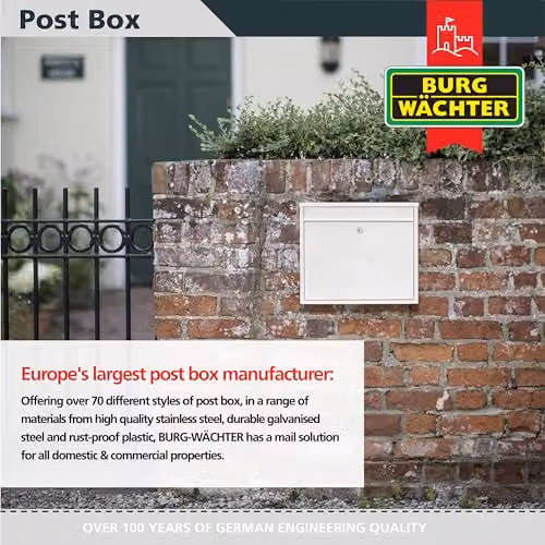 Burg-Wächter MB02 White Elegance Wall Mounted Galvanised Steel Lockable Weatherproof Post Box W: 36 cm, H: 31 cm, D: 10 cm – 2