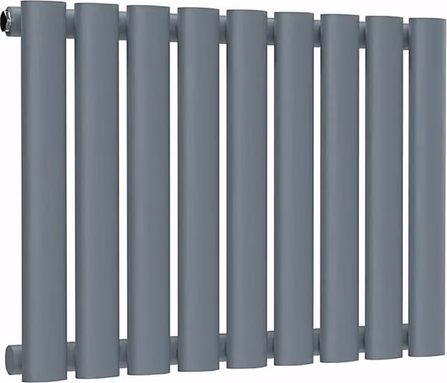 Lux Heat Oval Horizontal Single Wall Mounted Radiator in Pebble Grey, W: 54 cm, H: 40 cm, D: 4 cm