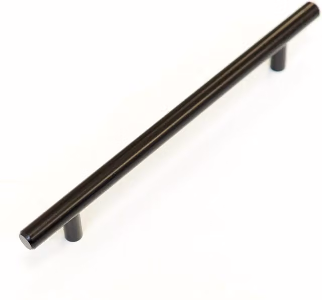 Handle & Home Matt Black Steel Round T Bar Kitchen Cabinet Handles, 220mm