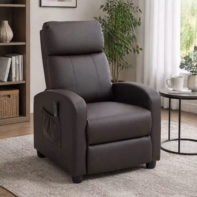 STILVORA Brown Synthetic Leather Recliner Armchair with Massage and 150 Degree Recline