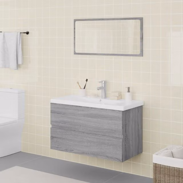 Berkfield Home Modern Grey Bathroom Furniture Set with Vanity Unit and Mirror Cabinet