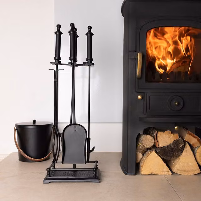 Charles Bentley Lilac Fireside Companion Set with Iron Frame and Aluminium Handles in Black